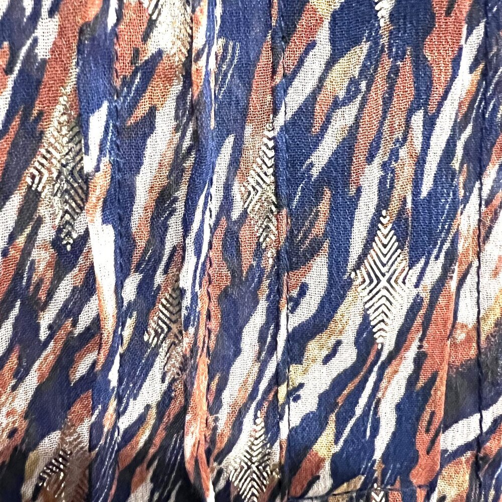 Vince Camuto Blouse Flutter Sleeves XS Navy Rust Gold Metallic - Picture 6 of 7